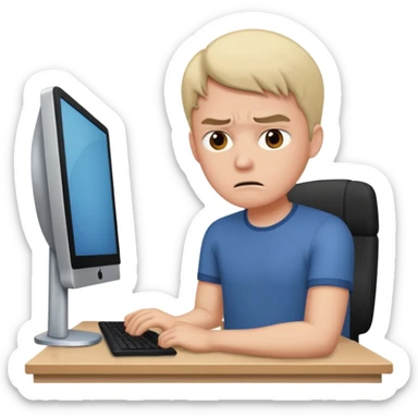 a man in front of a computer annoyed  sticker