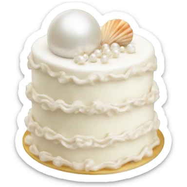 white cake with pearl and shell and wave sticker