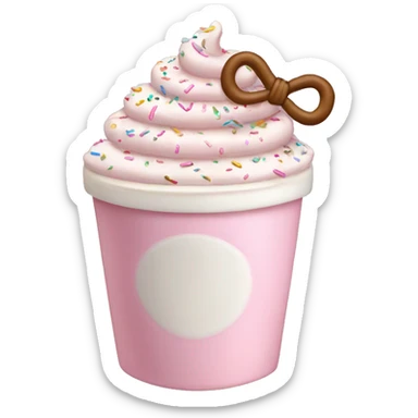 Light pink latte with sprinkles tied with a bow sticker