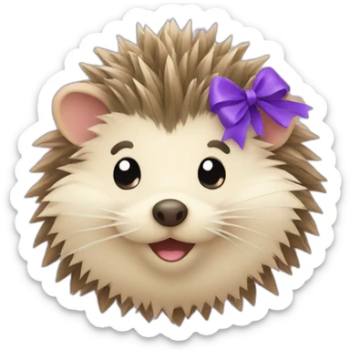 A smiling hedgehog with a purple bow sticker