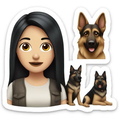 pale skin hispanic woman with long black hair with german shepherd sticker