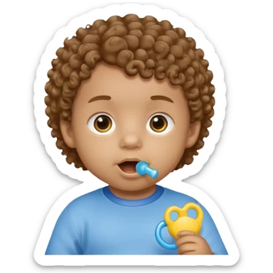 A boy baby with light brown skin, soft curly light-brown hair, wide brown eyes, and a blue-yellow pacifier.  sticker