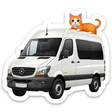 White Mercedes Benz Sprinter with Orange cats driving it sticker