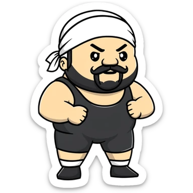 White skin fat guy with black durag, beard and mustache in wrestling singlet sticker
