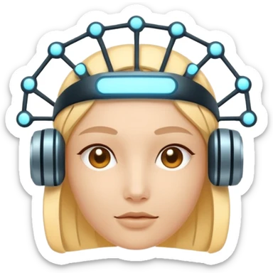 Minimal emoji of a futuristic neural headband with glowing nodes, clean lines, soft sci-fi glow, flat icon style sticker