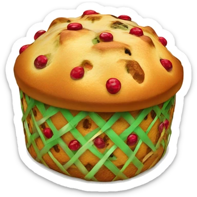 un panettone, tradicionalmente decorado con frutas confitadas verdes y rojas y pasas. sticker