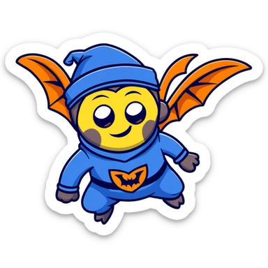 Wicked witch's flying monkey minion with bat wings, grimacing face, wearing blue uniform and fez cap sticker