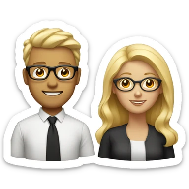 Woman with blonde hair and man with black hair with glasses sticker