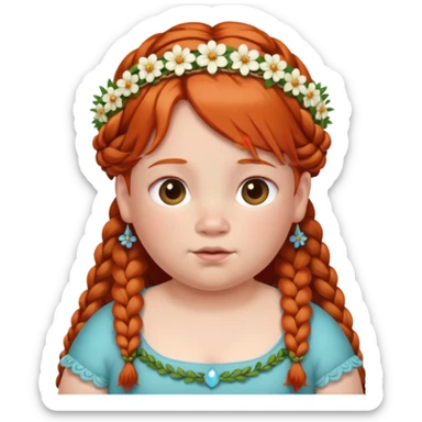 very fat redhead kid with braids and floral tiara sticker