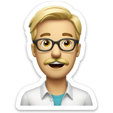 very shocked man with moustache and glasses, mid-blond sticker