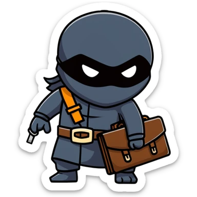 black ninja with briefcase, stealthy pose sticker