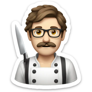 Pale Guy brown hair glasses moustache with knife cooking sticker