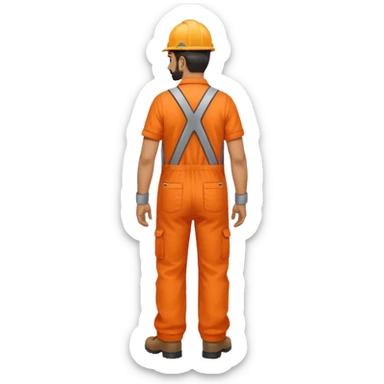 Indian male railway engineer orange overalls, boots walking back view sticker