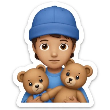 kid wearing hat with teddy bear  sticker