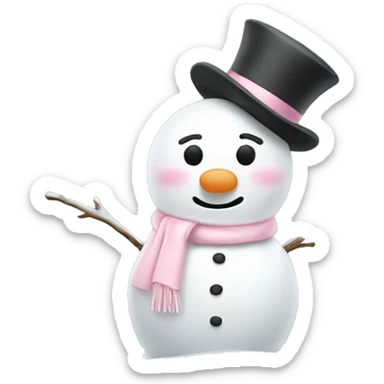 Cute white and light pink snowman with falling white snow sticker