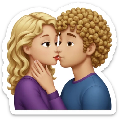 Brown curly haired boy kissing blonde girl sticker