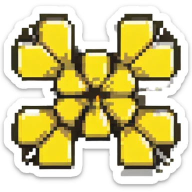 Pixel art radiation hazard warning trefoil symbol in yellow and black sticker