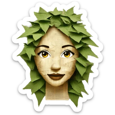  Photograph of Hemp 420 lady face made of 420 origami newspaper roses hemp leaves lantern fairy lights burning paper and hemp leaves in hair  sticker