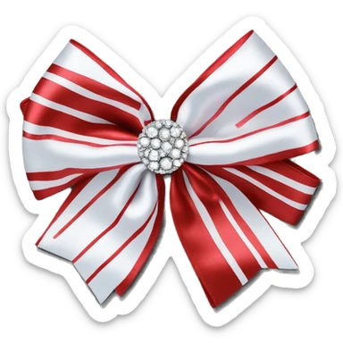 white and red candy cane striped satin bow with rhinestones in middle sticker