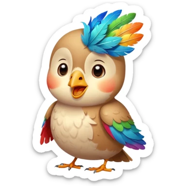 Bird singing with eyes closed and face looking upward. Cute color sticker