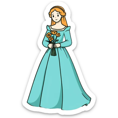 Ophelia from Shakespeare's Hamlet looking distressed, scattering flowers, wearing a medieval gown, based on both the tragic character and Millais' painting sticker