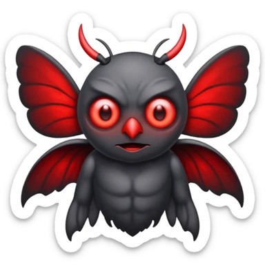 Create a scary emoji of the mothman with bright red eyes sticker