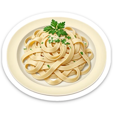 Illustrate creamy fettuccine alfredo pasta on a white plate. sticker