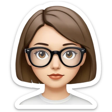 white young woman with chin-length brown bob and black rayban glasses sticker