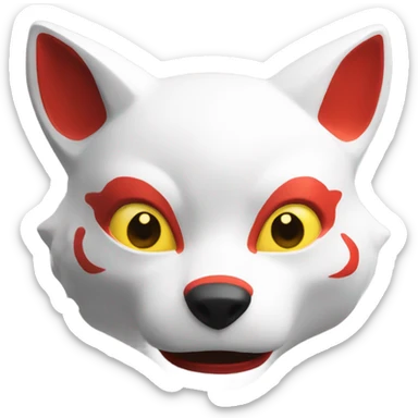red kitsune mask, amazed face sticker