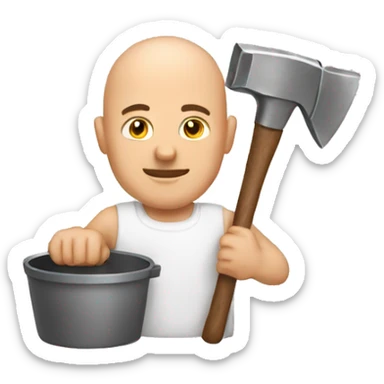 a bald guy in a pot holding a hammer sticker