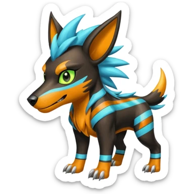 Cyan manectric-Electrike-Zeraora-Houndoom-fusion with neon-green stripes and orange eyes  sticker