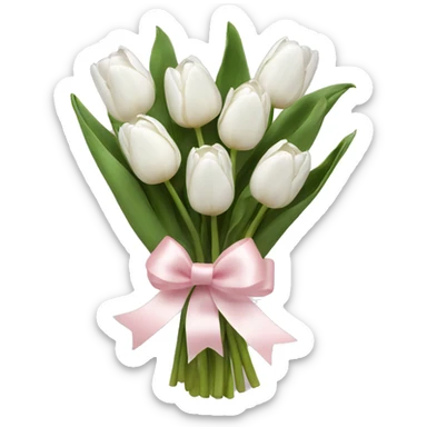 White tulips bouquet with light pink bow  sticker