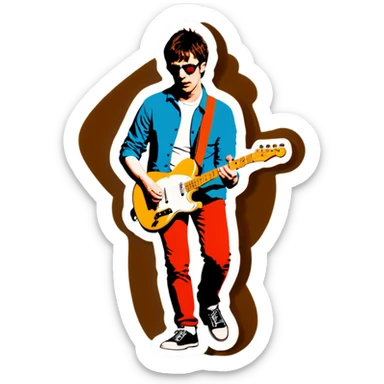 Blur guitarist Graham Coxon is playing the butterscotch telecaster and saying “let’s go” sticker