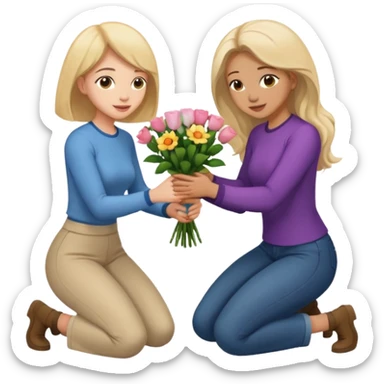 A woman on her knees for another woman sticker