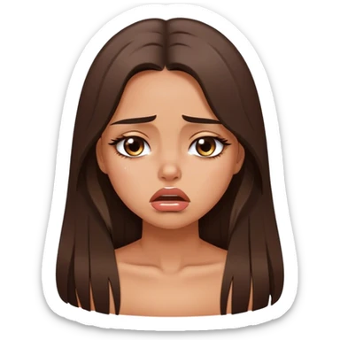 Sexy tanned beautiful crying girl with pouty lips and brunette straight long hair sticker