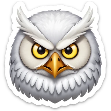 Angry Birds style owl, fluffed feathers, glaring sticker