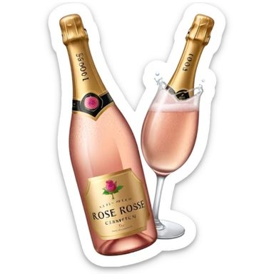 bottle of sparkling rose champagne tilted up and to the right, no glass sticker