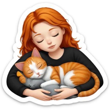 short hair Ginger Girl sleeping with a black and white bigger cat  sticker
