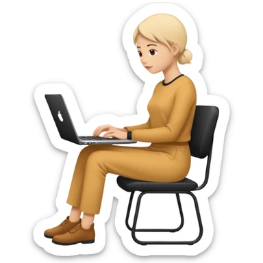 Minimalistic flat vector icon, iOS style, thin black contour on white background. Person silhouette sitting with a laptop, code brackets <> on the screen. Clean, no te sticker