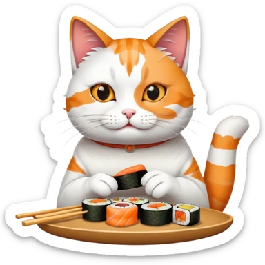 cat eating sushi and enjoying it sticker
