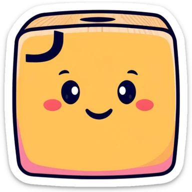 A cartoon wooden alphabet block with letter C and a cute face with rosy cheeks sticker