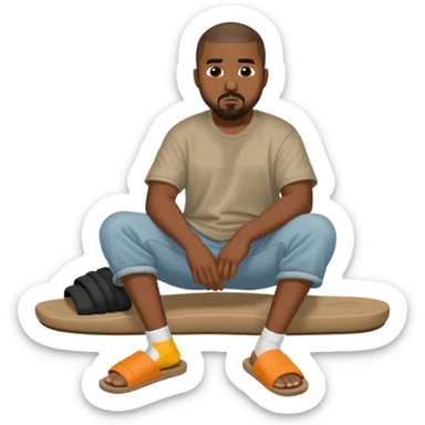 kanye with yeezy slides with meh face  sticker