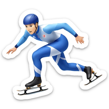 An icon showing a speed skater gliding on a professional oval ice track, captured in mid-motion with aerodynamic posture and sleek skates. The background features snowy mountains, flags, and a clear blue sky. Transparent background reflects the speed and elegance of the sport. sticker