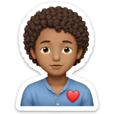 Brown boy with short curly hair dreaming abouthis girlfriend small smirk on his face eyes closed with a little heart next to him sticker