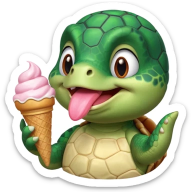 cute turtle portrait, head and shoulders only, licking an ice cream cone, funny happy expression, 3D cartoon, mobile game icon style, clean background, no text, no watermark
 sticker