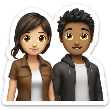 black hair boy and brown hair girl best friends sticker