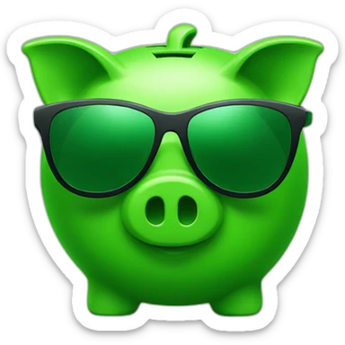 green piggybank with green sunglasses sticker