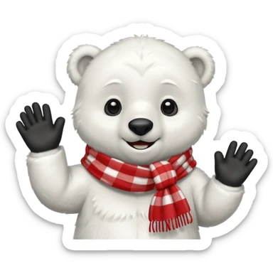 baby Polar Bear, smiling, hi five, wearing red Checkered Triangle scarf sticker
