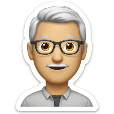 Teacher with brown and grey hair wearing glasses with a bald spot down the middle of his head sticker
