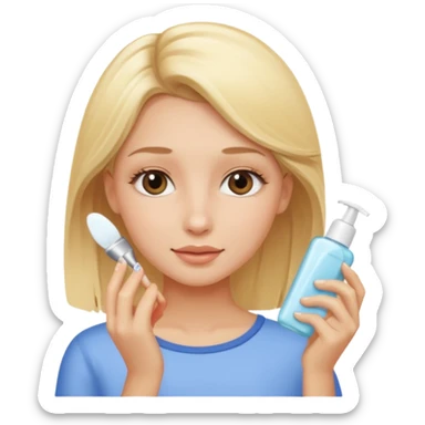 haz una chica rubia haciendose su skincare sticker
